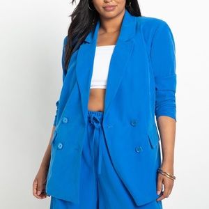 Eloquii Blue Long Double Breasted Button Blazer